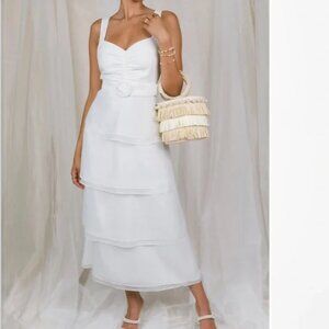 Brand New Show Me Your MuMu White Cosmopolitan Midi Dress, XXS, Bridal, Wedding
